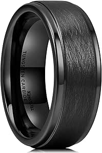 King Will Classic 8mm Tungsten Carbide Ring Black/Silver/Gold Brushed Two Grooved Center Hammered Design Mens Wedding Band for Men