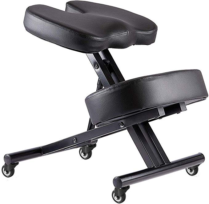 New Wheels Kneeling Chair with Orthopedic Back Pain Seat, Faux Leather - Manual Adjust, Helps Prevent Coccyx Pain, Kneeling Chair for Better Posture.
