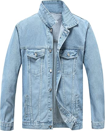 PRIJOUHE Mens Jean Jacket Casual Loose Fit Button Down Denim Trucker Jacket Coat With Multiple Colors