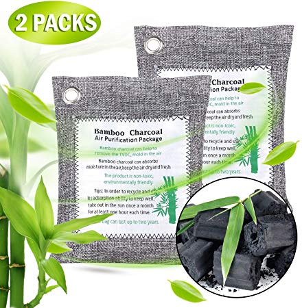 Natural Air Purifying Bag, Bamboo Charcoal Air Freshener, Odor Absorber and Air Purifier Reusable for Car, Closet, Bathroom, Room, Pet Areas, Shoe Cabinet (200g x 2)