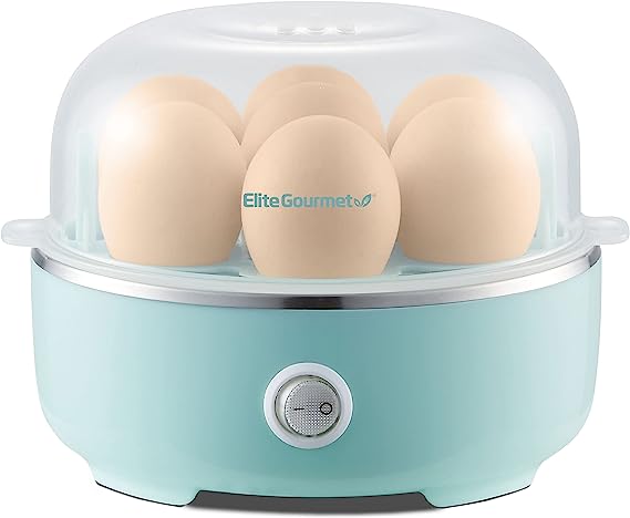 Elite Gourmet EGC115M Easy Egg Cooker Electric 7-Egg Capacity, Soft, Medium, Hard-Boiled Egg Cooker with Auto Shut-Off, Measuring Cup Included, BPA Free, Retro Mint