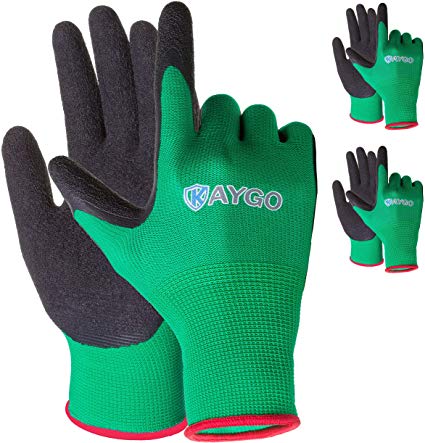 Work Gloves for women and men - 3 Pairs Latex Textured Coated, KAYGO KG13LC,Ideal For Home Improvement, General Purpose, DIY,Gardening,Yard work and Fishing