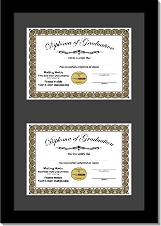 CreativePF [6x8-2-10x16bk-b] Black Double Diploma Frame with 2 Opening Black Matting | Holds 2-6x8-inch Documents with Installed Wall Hanger
