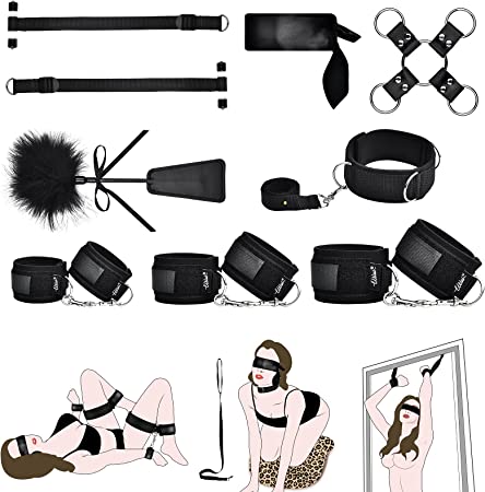 UTIMI Sex Bondage BDSM Kit Restraints - 9PCS Sets with Adjustable Handcuffs Collar Ankle Cuff Blindfold Feather Tickler Adult Games Toys for Men Women and Couples