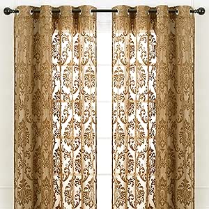 Chanasya Premium Devore Sheer Grommet Curtains - Classy, Light Filtering Drapes for Living Room or Bedroom - 52" x 84" - Golden, 2 Panels