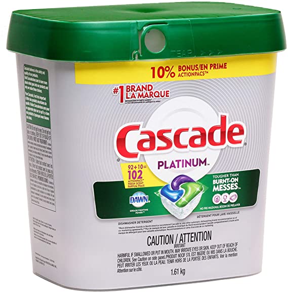 Cascade Platinum ActionPacs Dishwasher Detergent with Dawn, Fresh Scent - 102 Count