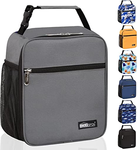 HOMESPON Reusable Lunch Bag Insulated Lunch Box Bento Cooler Tote with Front Pocket for School/Office/Outdoor (Dark Gray)