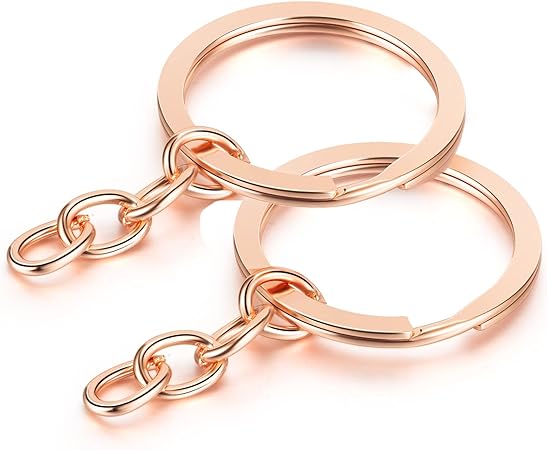 YHYZ Keychain Ring Set (Rose Gold), 1 Inch Splits Key Ring Hoops (25mm) with Chain, Metal Rose Gold Keyring Chains, for DIY Craft Tassels Resin Art Jewellery Making Attachment (Rose Gold -10 Sets)