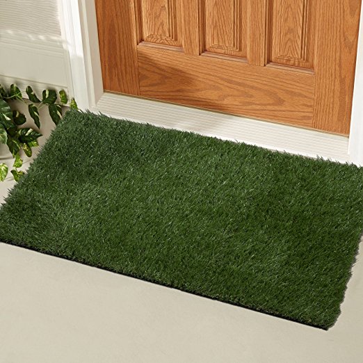 Ottomanson Garden Collection Indoor/Outdoor Artificial Solid Grass Design Doormat Green Turf, 20" X 30"