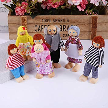 Joyshare Wooden Dollhouse Family Set - 7 Action Figure Dollhouse Set Pretend Play Dolls for Dollhouse, 100% Natural Wood, Nontoxic Paint, Smooth Edges