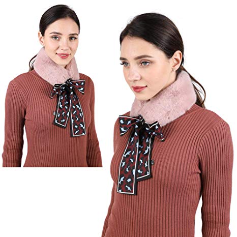 Faux Fur Collar Scarf Fur Neck Scarf For Women Ladies Fashion Leopard Ribbons Fur Scarves Neck Warmer For Coat