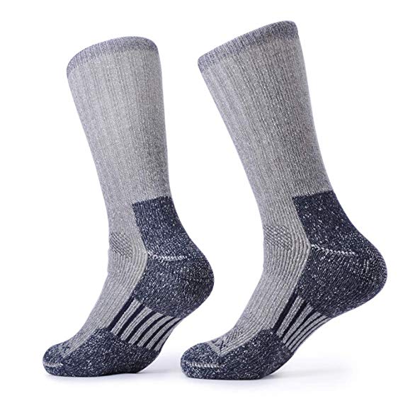 SOLAX Mens Women's Merino Wool Hiking Socks 2 Pairs Outdoor Trail Crew Socks