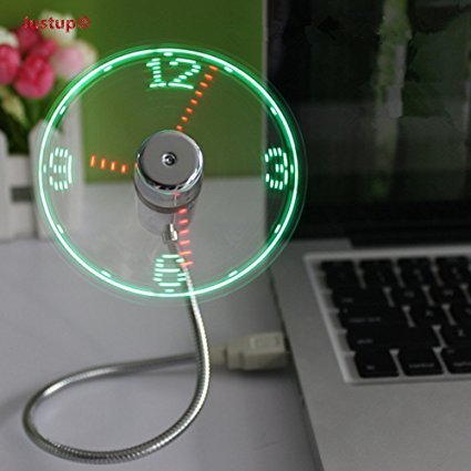 JUSTUP USB LED Clock Fan, Mobile USB-Powered Portable Fan, Portable Cooling Solution, Quiet Mini USB Gooseneck Fan for laptop and PC