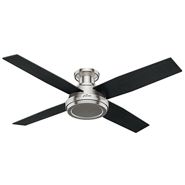 Hunter 59247 Dempsey Low Profile Brushed Nickel Ceiling Fan With Remote, 52"