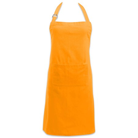 DII Cotton Adjustable Kitchen Chef Apron with Pocket and Extra Long Ties, 32 x 28", Commercial Men & Women Bib Apron for Cooking, Baking, Crafting, Work Shop, BBQ-Neon Orange