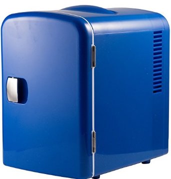 Gourmia GMF-600B Portable 6 Can Mini Fridge Cooler and Warmer for Home, Office, Car or Boat AC & DC, Blue