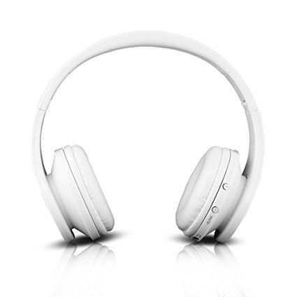 FX-Victoria Bluetooth Headset over Ear Headphone, Bluetooth Wireless Headphones, Stereo Foldable Headset with Built in Microphone and Volume Control, On Ear Stereo Wireless Headset – White