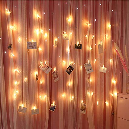 mixigoo Photo Clips Lights(13.8ft) with 40 LED - Battery Operated Fairy String Lights Photo Clip Holder for Hanging Pictures and Cards (Warm White, Picture Photo Ptring Lights)