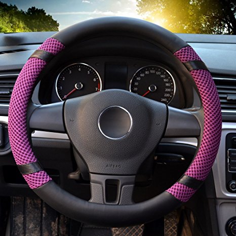 Leather Steering Wheel Covers for women,14.56-14.96",for Honda/Toyota Vehicles,Purple,M