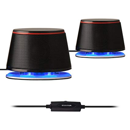 Sanyun SW102 Computer Speakers, Stereo 2.0 Channel Wired USB Powered PC Laptop Speakers, 3.5mm Aux Blue LED Small Desktop Speaker, Black