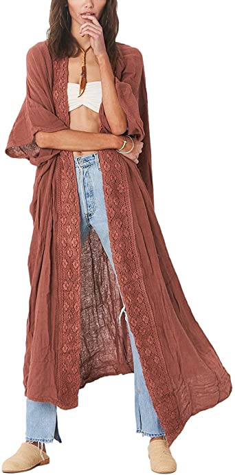 Bsubseach Embroidery Half Sleeve Open Front Kimono Beach Cover Ups for Women