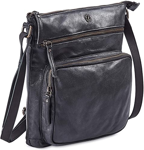 COCHOA Women's Crossbody Real Leather Triple Zip Bag, Purse, Travel Bag