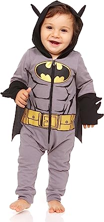 DC Comics Baby Boys Superhero Costume – Zip Up Bodysuit with Cape - Baby Superman Costume and Baby Batman Costume
