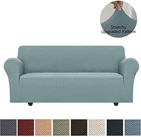 OBYTEX Stretch Sofa Cover 3 Seat Spandex Upgrade Pattern Couch Covers Dog Cat Pet Slipcovers Furniture Protectors，Machine Washable (Large, Stoneblue)