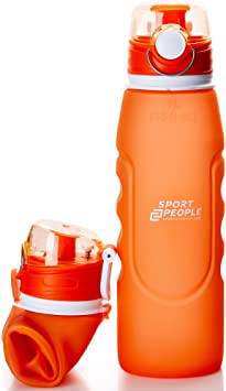 Collapsible Water Bottle Made of Medical Grade Silicone. 1 Liter, BPA Free. Non-Toxic. Safe to Use. Environmental Friendly. Great Alternative to Plastic Bottles. Foldable, Leak-Proof. (Orange)