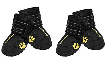 EXPAWLORER Waterproof Dog Shoes Reflective Non Slip Pet Boots for Medium Large Dogs Black 4 Pcs