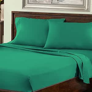 Superior 800-Thread Count Cotton Rich Bedsheet Set, Includes 1 Fully Elastic Deep Pocket Fitted Sheet, 1 Flat Sheet, 2 Pillowcases, Soft Bedding Basics, California King, Hunter Green