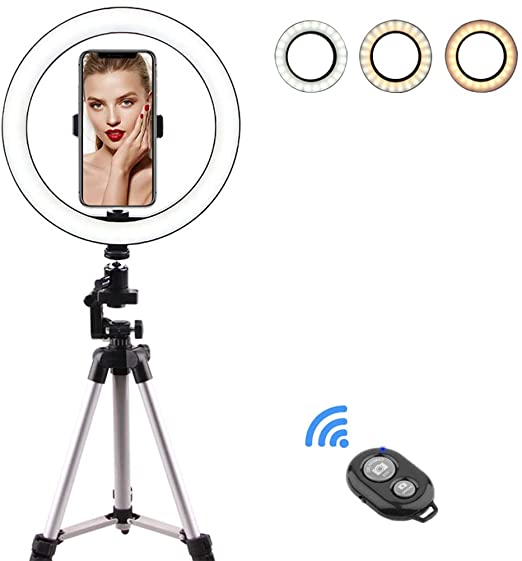 Konren 10 inch Selfie Ring Light with 40 Extendable Tripod Stand & Flexible Phone Holder for Live Stream/Makeup, 3 Light Modes and 10 Brightness Levels