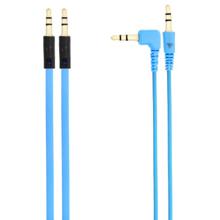Chromo Inc 2x Pack 35mm Auxiliary Cable 1 Angled and 1 Flat Audio Music Aux - Blue