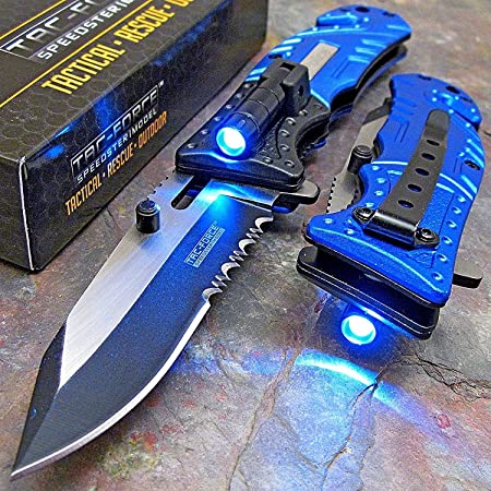 TAC Force Blue Police Assisted Open LED Tactical Rescue Pocket Knife