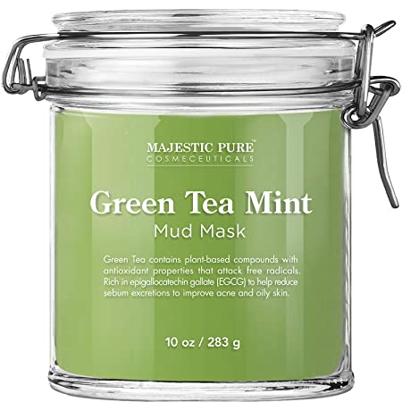 Majestic Pure Green Tea Mint Mud Mask - Exfoliating Facial Face and Skin Mask for Blackhead and Acne - Rich in Antioxidant, Fight Free Radicals, 10 oz