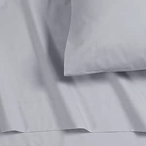 Tribeca Living Cotton Percale Sheets King Size, Extra Deep Pocket Bed Sheet Set, 300 Thread Count, Soft Grey