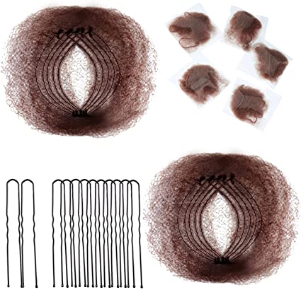 Hair Nets Invisible Elastic Edge Mesh and U Shaped Pins Set, 50 Pieces 50cm Individual Package Invisible Hair Nets, 40 Pieces U Shaped Pins for Women Bun (Brown)