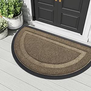 OLANLY Half Circle Door Mat Indoor Outdoor Entrance Welcome, Waterproof All-Season, All-Weather Doormat, Sturdy Natural Rubber, Low Profile, Easy Clean Patio Porch Entryway Mat, 29.5x17, Brown