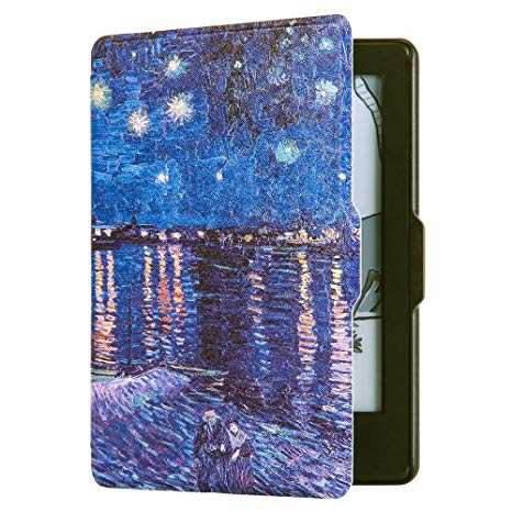 Huasiru Painting Case for Kindle 8th Generation 2016 (Dimensions 6.3 x 4.5 x 0.36 Inches) ONLY - Cover with Auto Wake/Sleep, Starry Night