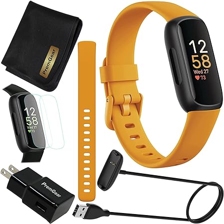 Fitbit Inspire 3 Health & Fitness Activity Tracker (Morning Glow) with Workout Intensity, Sleep Tracking, 2 Sizes Bands, 3.3foot Charging Cable, Wall Adapter, Screen Protectors & PremGear Cloth