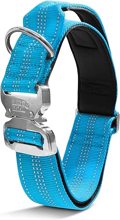 Black Rhino - Tactical Dog Collar Ultra-Soft Neoprene Padded Dog Collars for Medium, Large, XL Dogs | Heavy Duty Metal Buckle | Padded Handle for Dog Training (Large, Sport Blue)