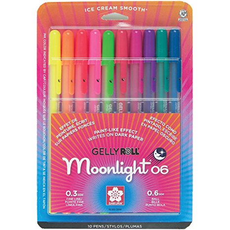 Sakura 58176 10-Piece Gelly Roll Blister Card Moonlight 06 Fine Point Gel Ink Pen Set, Assorted Colors