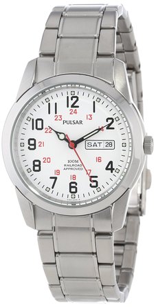 Pulsar Mens Silver Watch With White Dial