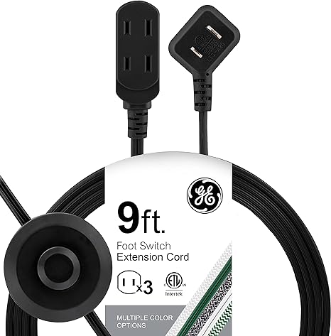 GE Extension Cord with Footswitch 3 Outlet Polarized Extension Cord with Multiple Outlets with On Off Switch Perfect for Work from Home Essentials 9ft Power Cord 16 Gauge UL Listed Black 69291