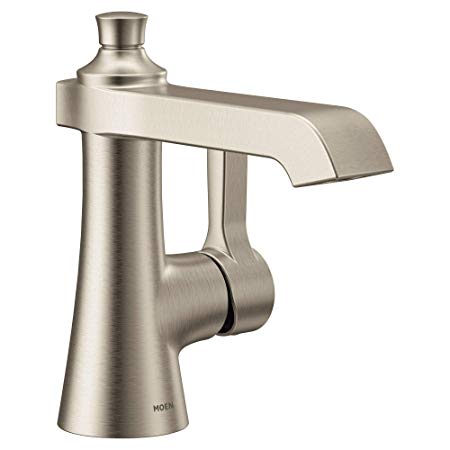 Moen S6981BN Flara One-Handle Single Hole Bathroom Faucet with Drain Assembly, Brushed Nickel