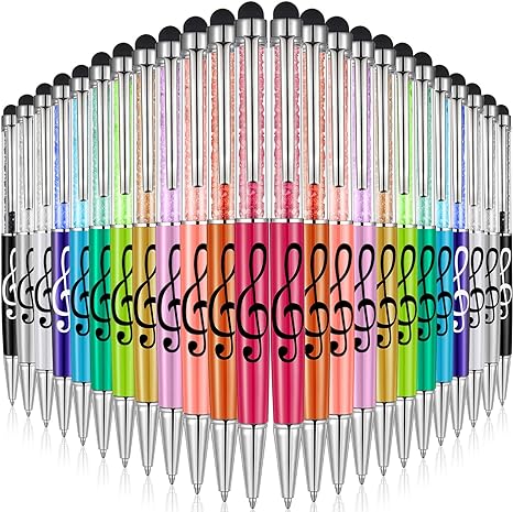 Outus 24 Pieces Stylus Music Pen Crystal Ballpoint Pens Retractable Touch Screen Pens Capacitive Diamond Writing Pens Music Note Ballpoint Pen 2-in-1 for Capacitive Touch Screen Devices