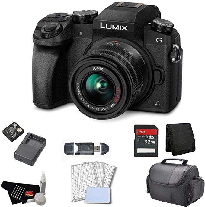 Panasonic Lumix DMC-G7 Mirrorless Micro Four Thirds Digital Camera with 14-42mm Lens (Black) - Bundle with 32GB Memory Card   Replacement Battery   Carrying Case  LCD Screen Protectors   More