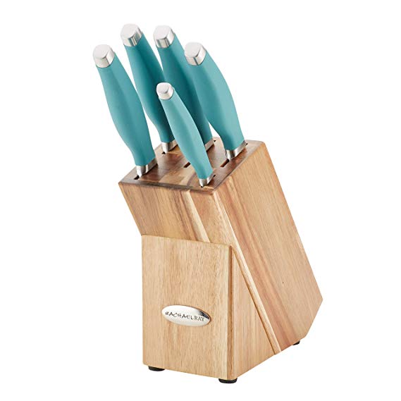 Rachael Ray Cucina 6-Piece Japanese Stainless Steel Knife Block Set with Agave Blue Handles