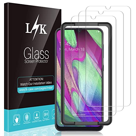 L K 3 Pack Screen Protector for Samsung Galaxy A40, Tempered Glass Samsung A40 [HD Clear] [Bubble Free] [Case Friendly] [Scratch Resistance] [Alignment Frame Easy Installation] Screen Protective Film