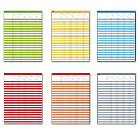 Laminated Dry Rease Incentive Chart/Chore/Responsibility/School Attendance/Homework Progress Tracking Chart, 6 Pack in Multi-color, 36 Rows X 25 Columns (17" x 22")